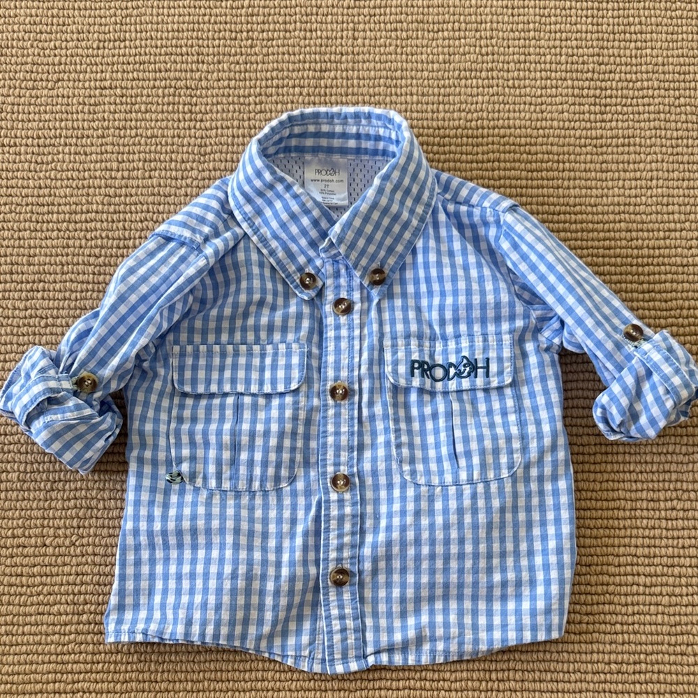 PRODOH Kids Blue Gingham Button-Down Fishing Shirt